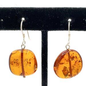COGNAC AMBER earrings - chunky nugget drops w/ sterling silver French hooks